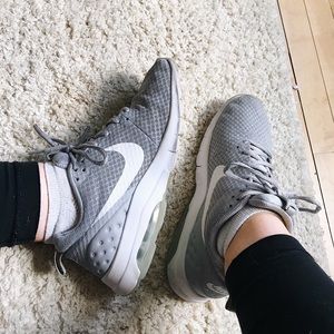 gray and white nike airs